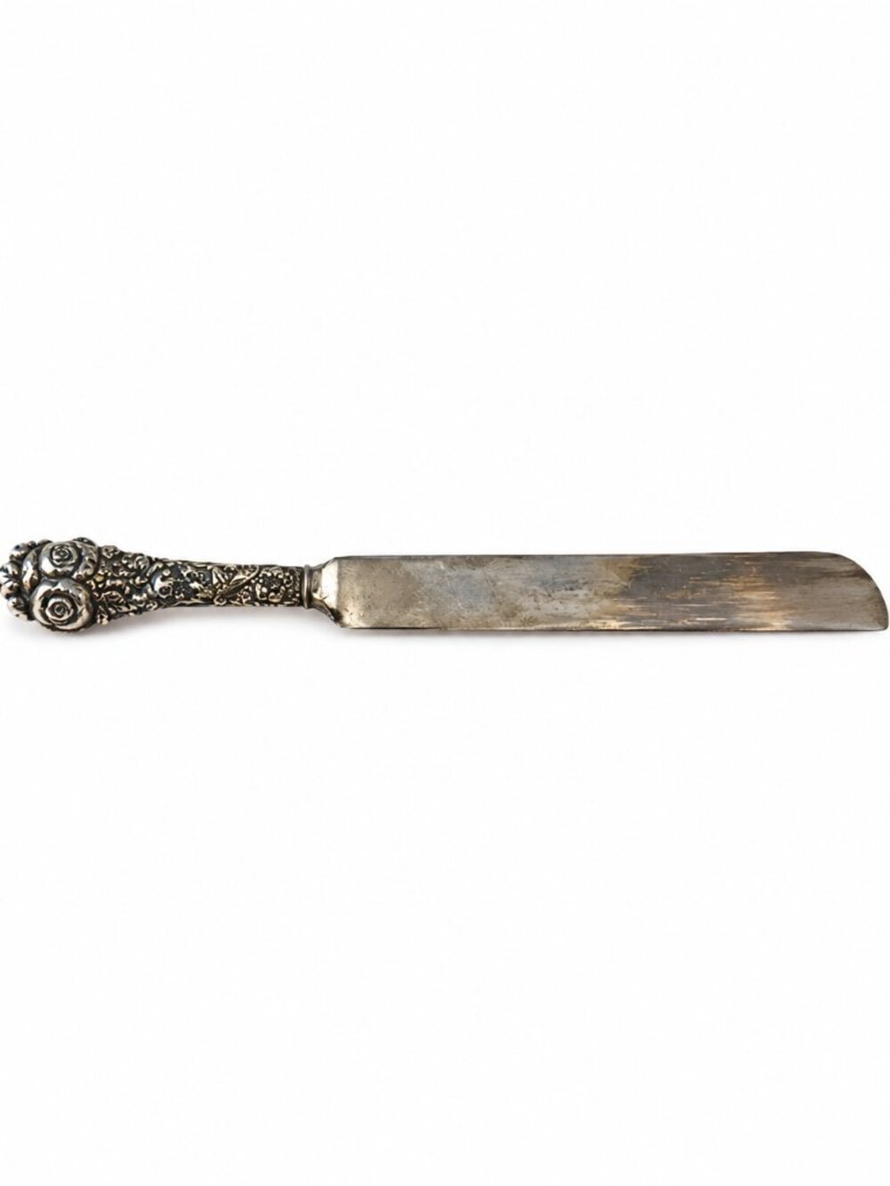 Vintage Style Floral Rose Cake Knife Server 13" Silver Tone Indonesia Wedding